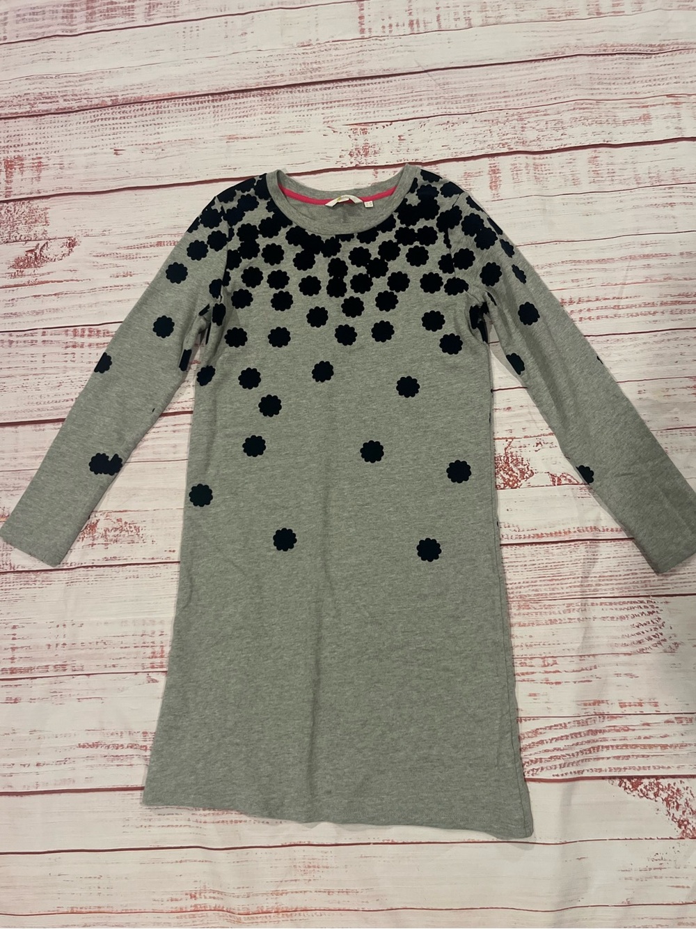 Boden Velvet Floral Dotted Sweater Dress Womens 2R Gray Cotton Long Sleeve